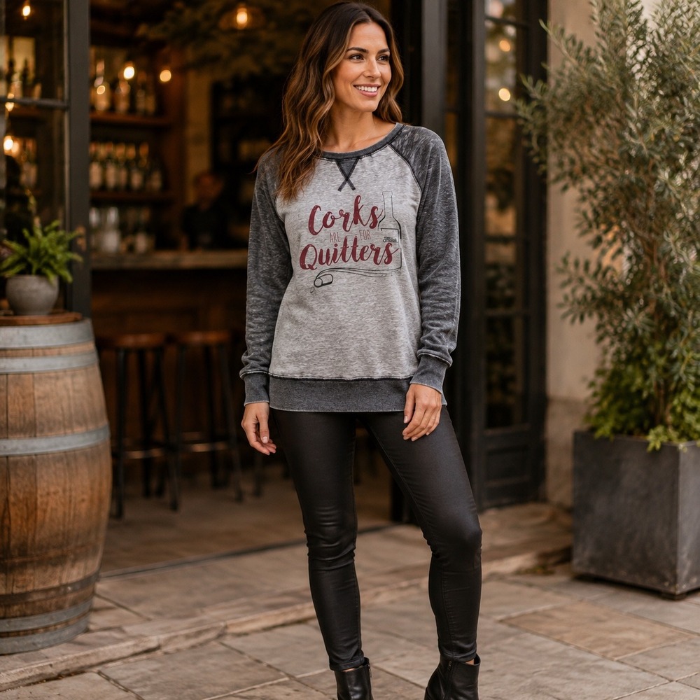 Zen by J America Corks Are For Quitters Sweatshirt Burnout Boho Minimalist L
